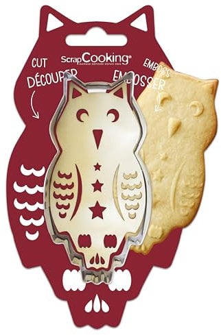 ScrapCooking 2103 Ausstecher & Embosser Holz Eule – Ausstechform aus Edelstahl für Kekse in Relief – Backzubehör Sandgestrahlt – Hexe, Hexe – 2103