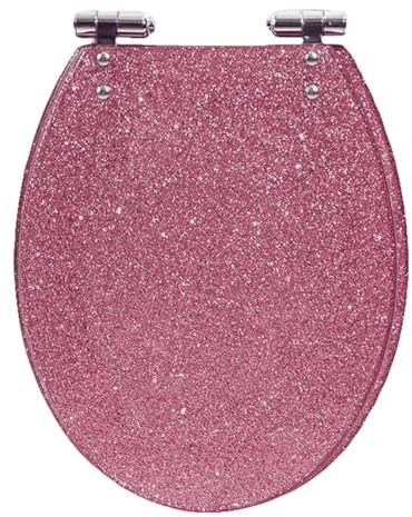 ViQutrg Toilettensitz Aus Glitzerndem Harz, Länglicher Toilettensitz Mit Metallscharnieren, Toilettendeckel Mit Absenkautomatik, Leicht Zu Reinigen, Robuster Toilettensitzbezug(Color:pink)