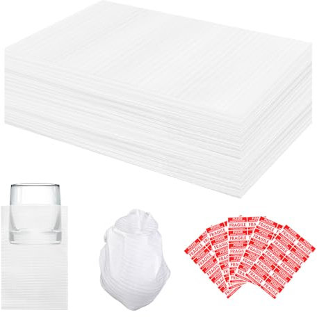 Schaumstoffbeutel, 19,1 x 30,5 cm, 100 Stück, 0,6 cm dick, Schaumstoffbeutel für Verpackung, Lagerung und Versand, Verpackungszubehör für Geschirr, Gläser, Verpackung mit 50 zerbrechlichen Etiketten