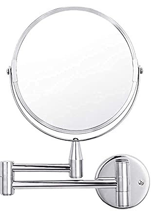 ABNNHK Wandmontierter Make-up-Spiegel für die Badewanne, doppelseitig, 17,8 cm, 1-fach/5-fache Vergrößerung, Verstellbarer runder Kosmetikspiegel