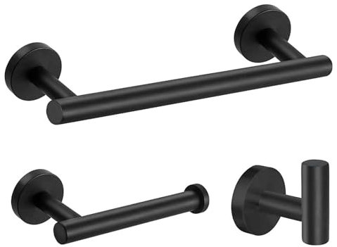 Matte Black Bathroom Hardware, NSCMQSL Bathroom Accessories Set Includes Toilet Paper Holder 12 Inch Towel Bar Robe Hook Wall Mounted,3 Pieces