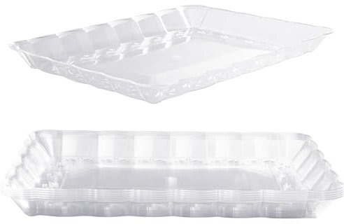 MATANA 12 Plastic Serving Plates for Appetizers & Finger Food - Catering, Buffets, Birthdays, Weddings, Christmas & Parties - Transparent, 32 x 24 cm - Sturdy & Reusable