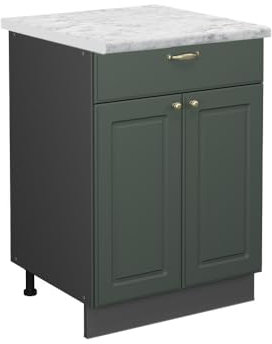 Vicco Küchenunterschrank Fame-Line, Grün-Gold Landhaus/Anthrazit, 60 cm mit Schublade, AP Marmor