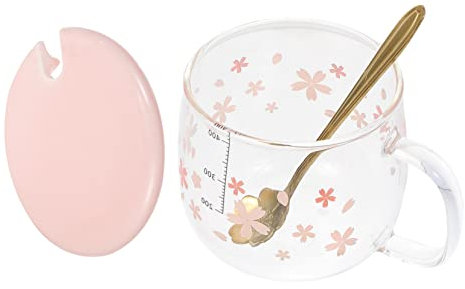 Alipis Ensemble De 1 Tasse À Café En Verre À Motif De Fleurs De Cerisier Avec Poignée Ergonomique Idéal Pour Offrir