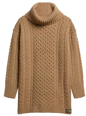 Superdry Damen Strickkleid mit Rollkragen und Zopfmuster