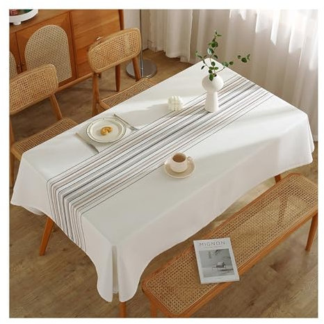 Epinki Tischdecken, Braun Weiß Tischtuch Streifen Waffel, Tischdecke Outdoor Vintage Pflegeleicht Geeignet für Home Küche Dekoration, Verschiedene Größen, 140x180CM