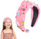 HAKJXOS Stirnband für den Schulanfang, geknotete Stirnbänder, Apfelstift, Strass, Perlen, Stirnbänder für Damen, weiß, niedliches Haar-Accessoire für Mädchen, Kinder, 1 Stück (Hellrosa)