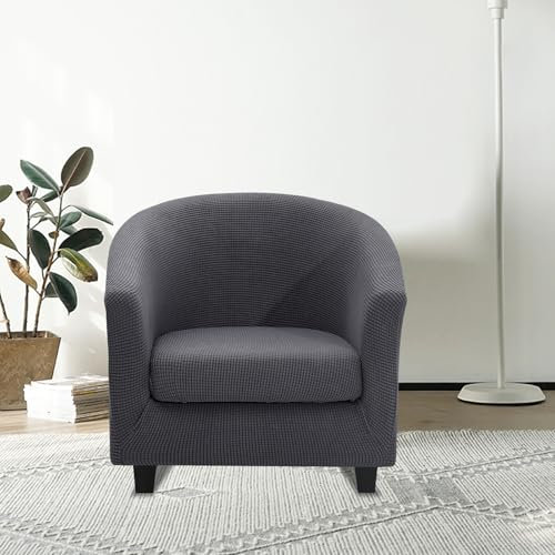 JUNLEBUYI Sesselschoner Elastisch Sesselüberwurf, Wannenstuhl Bezug, Tub Stuhlhussen, Anti-Rutsch Sessel Überzug Sofabezug Für Einzelsofa, Clubsessel, Cocktailsessel Esszimmer Wohnzimmer (Dunkelgrau)