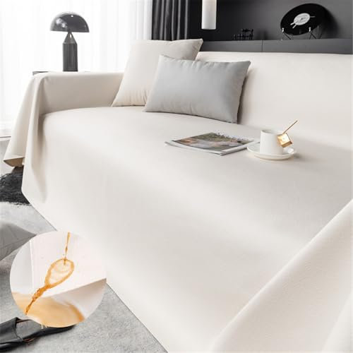 FANSU Sofabezug L Form 1 2 3 4 Sitzer, Wasserdicht PU Leder Sofaüberwurf Decke Ecksofa rutschfeste Couch Bezug Sofaschoner Sofa Decken Couch Überwürf Einteiliger Sofabezug (205x280cm,Weiß)