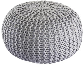 Amago home Premium Sitzhocker Pouf ø 45cm Strickpouf Indoor u. Outdoor - pflegeleicht & nachhaltig Farbe grau - Silbergrau