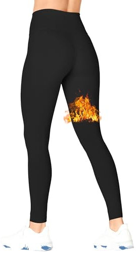 LYRIKER Thermo Leggings Damen Gefüttert Winter Sport Leggings mit Fleece Thermoleggings Schwarz M