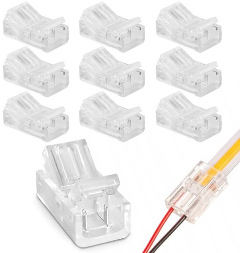 sdhiiolp 10Pcs 2 Pin 8mm Cob Led Strip Light Connectors, Led Connector 2 Pin to Wire Quick Connectors Adapter for Single Color Cob Led Strip Lights
