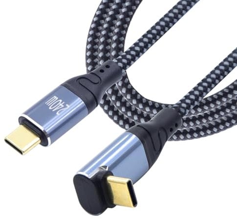 LANMINGLEL 240 W Cable USB C de alta velocidad 240 W cable de carga rápida macho a macho, cable de datos trenzado de nailon tipo C de 90 grados para portátil y teléfono de 3,28 pies (90 ángulo)
