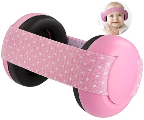 GUKOY Baby Ear Defenders, Infant 2-36 Months Noise Cancelling Headphones, Toddler Newborn Hearing Protection with Adjustable Headband (Pink)
