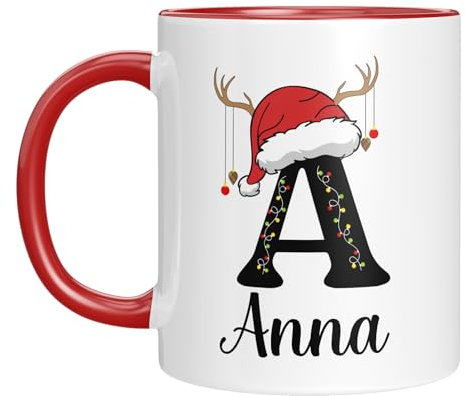 Taza con nombre personalizado, diseño de reno con letras iniciales