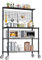 Taotigzu Estantería de cocina con ruedas, mueble de cocina con estantes de almacenamiento y ganchos de metal, estante industrial para microondas y horno, bajo espacio de almacenamiento