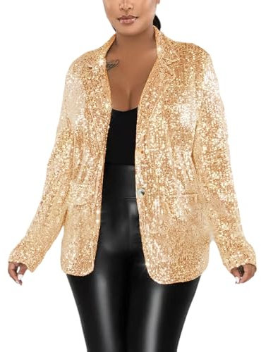 Foweknow Blazer Damen Glitzer Pailletten Bolero Jacke Festlich Retro Jacke Langarm Top Disco Party Outfit Für Karneval Fasching Clubwear Lässig Sparkle Oberteile Glänzend Bomberjacke