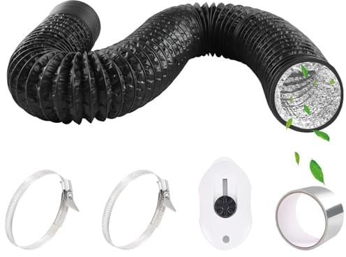 Abluftschlauch PVC Ø80mm 2,5m Lüftungsschlauch Flexibel mit Aluminiumband 50mm x5m und 2 Schlauchschelle Edelstahl Aluminium Abluftrohr für Klimaanlage Wäschetrockner Abzugshaube - Schwarz