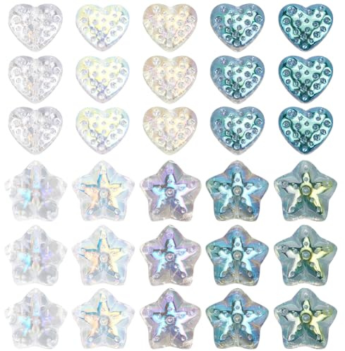 SOFPLATE 1 Box 120 Stück 10 Stile Herz Glasperlen Bunte Glas Sternperlen Große Menge Transparente Galvanisierte Romantische Schillernde Glasperlen Zum Valentinstag Für Die Schmuckherstellung DIY Baste
