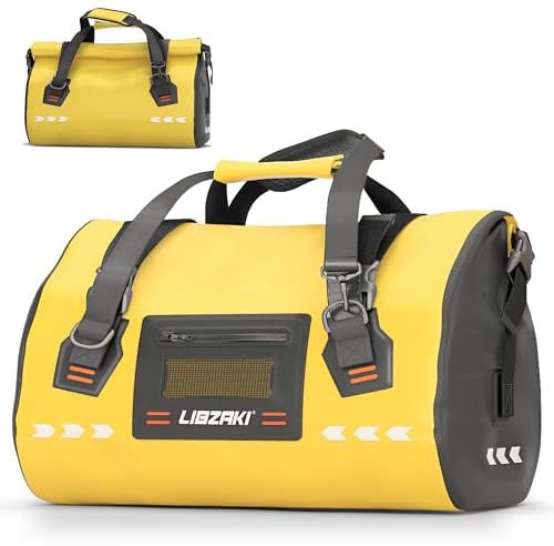 LIBZAKI Strapazierfähige, wasserdichte Seesack - Rolltop Seesack hält Ausrüstung trocken, jede Art von Reisen, Camping, Strand, Snowboarden, Motorradfahren, Jagd, Wassersport, 70 l, Schwarz/Gelb