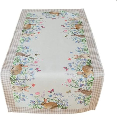 texpot Tischläufer 40 x 90 cm mit Druck Häschen & Blumen Ostern Frühling