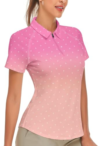 Soneven Golf Poloshirt Damen Kurzarm Tennis Shirt Atmungsaktiv 1/4 Zip