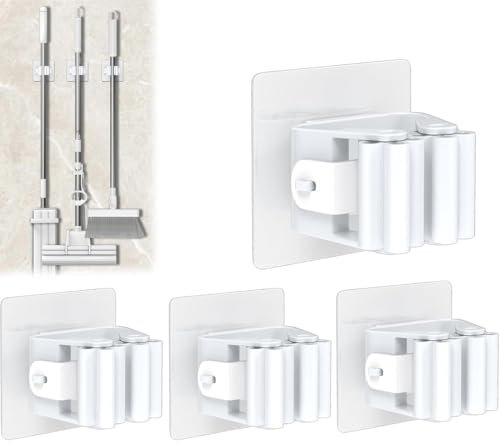 4 Pezzi Porta Scope Parete, Autoadesivo Appendi Scope a Muro, Portascope da Muro, Porta Scopa da Parete Senza Forare,per Cucina, Scale, Bagno, Garage