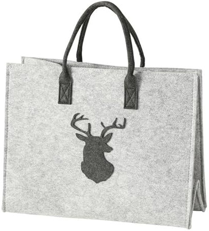 mucHome Filztasche mit Hirschmotiv Grau Einkaufstasche mit Tragegriffen Dekorative Aufbewahrungstasche Geschenktasche