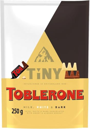 Toblerone Tiny's Milk, White & Dark Chocolates with Nougat, 250 g (1-Pack) | Tiny Variety Pack of Milk, White & Dark Chocolates with Almond Nougat, Perfect for Gifting or Sharing