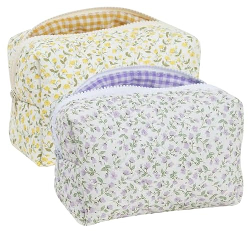 HTTDSLF 2 Pezzi Trousse Porta Trucchi, Trousse Trucchi Donna, Trousse Cosmetica Trapuntata, Borsa Cosmetica Carina, Borsa Toilette per Donne Ragazze