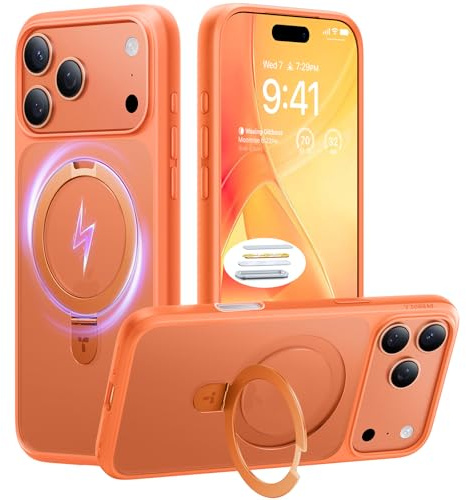 TORRAS Ostand Q1 for iPhone 17 Pro Case – Ring Stand, 12FT Drop Protection, Compatible with MagSafe for iPhone 17 Pro Cover – Orange
