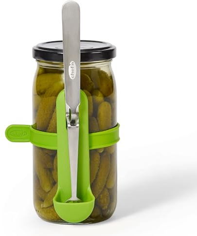 Chef’n FridgeFork Pro Squeeze n’ Hold Condiment Fork – 2-in-1 Fork and Tongs with Integrated Storage Caddy – Mess-Free Tool for Pickles, Olives, and More – Ideal for Charcuterie and Snacking