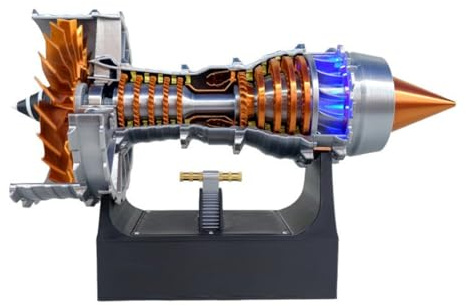 Turbofan Engine Model, 50+PCS TRENT 900 Simulated Functional Turbofan Aircraft Engine Model Kit with Blue LED Light, Creative STEM Science Engine for Enthusiasts Collectors (Rechargeable Version)