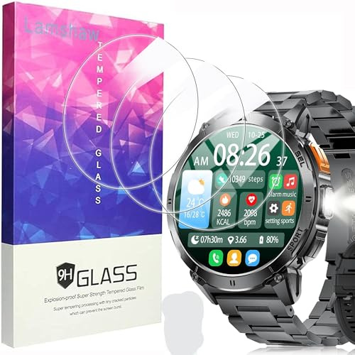 Lamshaw 3 Pièces Protection Écran Compatible avec BENYAR/LIGE/FITFLEX EF14 1.62'' Pouces Smart Watch Verre Trempé,Protecteur D'écran Verre Trempé pour BENYAR EF14 SmartWatch (3 Packs)