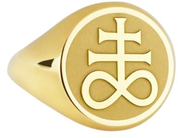 LKBEADS Leviathan-Kreuz aus 925er Sterlingsilber | Vergoldeter Ring | Siegelring in runder Form, 14 x 14 mm | Bandgröße US 5–12,5 Avelaibal | LKDR_0237