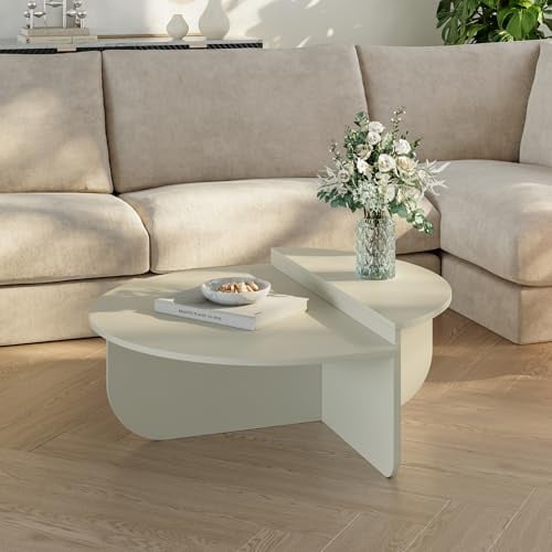 [en.casa] Couchtisch Tondesdaslo Wohnzimmertisch mit doppelter Tischplatte halbrund Beistelltisch 90 x 90 x 35 cm Sofatisch Sandfarben
