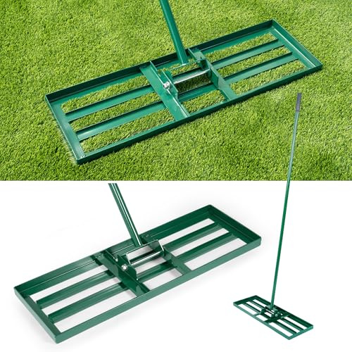 SogesPower Rasenrechen aus Metall, 75 cm Breit, 200 cm Langer Stiel, Quadratisches Design verhindert ERD-Anhaftung, Robust für Lüftung & Einebnung des Rasens