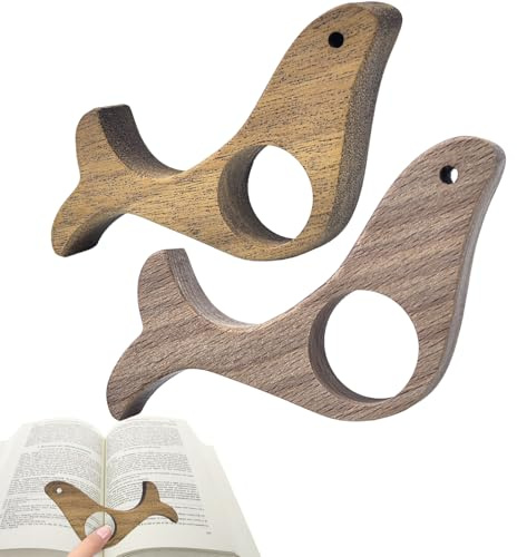 2 PCS Wooden Book Page Holder Thumb Book Page Holder for Reading Hands-Free Shapes of Birds and Fish Ergonomic Book Accessories & Perfect Gift for Book Lovers Readers (9.5x5cm)
