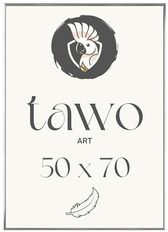 TAWO Bilderrahmen 50x70 Silber Fotowand Fotorahmen aus leichtem Kunststoff mit Glas Picture frame Poster
