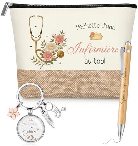 Xuniea Cadeau Infirmière Femme, Stylo à Bille, Porte-Clés et Pochette | Infirmière Qui Déchire, Pour Diplôme, Anniversaire, Départ ou Remerciement d'Infirmière, Infirmiere Accessoires