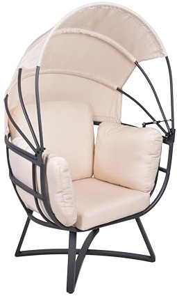 DELUKE Gartenmuschel Justus - Kunststoff, Beige | Sonneninsel Outdoor Relaxsessel mit Dach Garten Pool