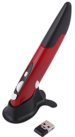 LICAEVEY 2.4GHz Wireless Optical Pen Air Mouse, Adjustable 500/1000 DPI Ergonomic Design, Plug and Play with Scroll Wheel for Computers Laptop PPT Presentation Handwriting (Red)
