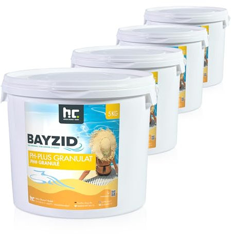 BAYZID® pH Plus Granulé – 4 x 5 kg (20 kg) pour Augmenter Le pH de l’Eau de Piscine – Dissolution Rapide, Facile à Utiliser