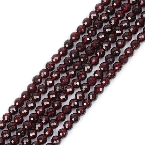 Sweet & Happy Girl's Store 4mm Round Faceted Gemstone Garnet Beads Strand 15 Inch Jewellery Making Beads