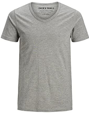 Jack and Jones Basic V-Neck Short Sleeve Men's T-Shirt Light Grey Melange Large