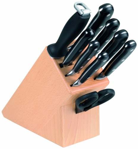 Giesser depuis 1776 - fabriqué en Allemagne - bloc de couteaux en hêtre 9 pièces, forgé, résistant à la chaleur, noir, jeu de couteaux, inoxydable, bloc de couteaux allemands tranchants, 9892 b9 bc