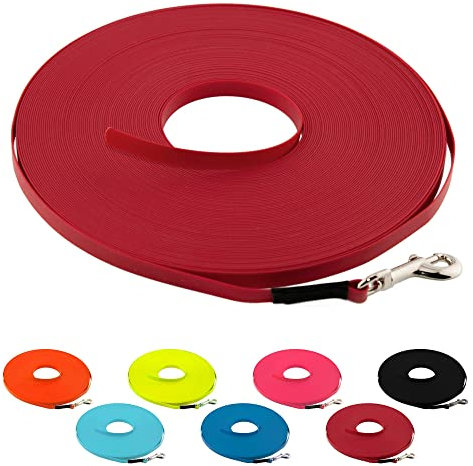 LENNIE Ultraleichte BioThane Schleppleine für Hunde bis 5kg, 7m lang, ohne Handschlaufe, Rot, genäht, 9 mm
