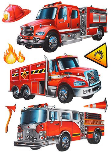 alles-meine.de GmbH 7 TLG. Set: XL 3-D ! Wandtattoo/Fensterbild/Sticker - Feuerwehr - wasserfest beschichtet - selbstklebend Pop-Up Aufkleber Wandsticker - Feuerwehrauto - au..