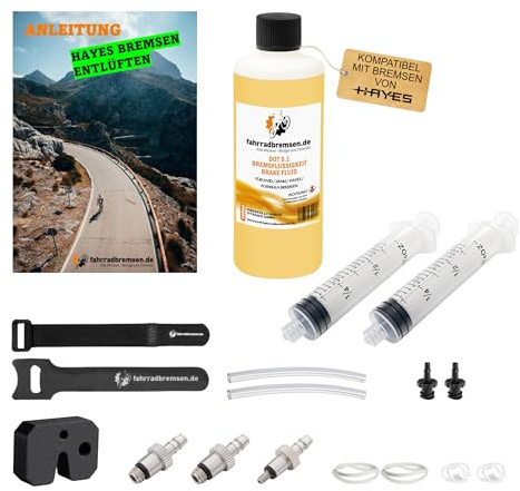 fahrradbremsen.de Entlüftungsset für Hayes Scheibenbremsen - Entlüftungskit mit Anleitung für Dominion, Stroker Ryde/Trail/ACE/Carbon UVM. inkl. Mineralöl für Hayes hydraulische Scheibenbremsen
