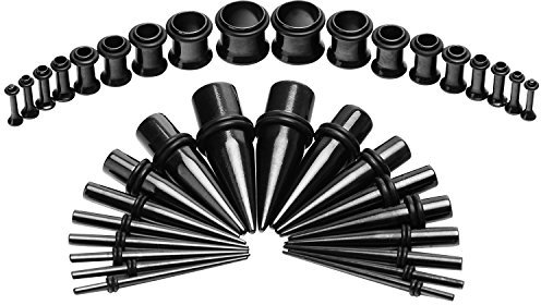 vcmart Titan Schwarz Ohrpiercing Edelstahl 36 STK. Taper mit Stecker 14G-00G Dehnen